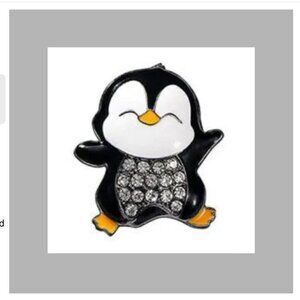 Cute Enamel Penguin Rhinestone Belly Brooch Lapel Pin